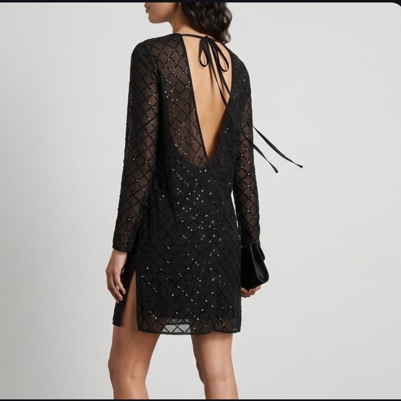 Needle & ThreadBlack Lattice Sequin Embellished Mini Dress Us 6 Sheer